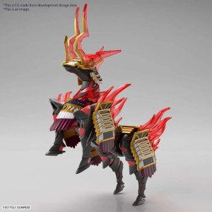 Cheval de guerre Nobunaga War Horse Bandai vue de face avec armure noire, rouge et dorée 2