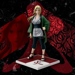 Figurine Tsunade Hokage Naruto Shippuden Banpresto vue de face sur socle rouge 2