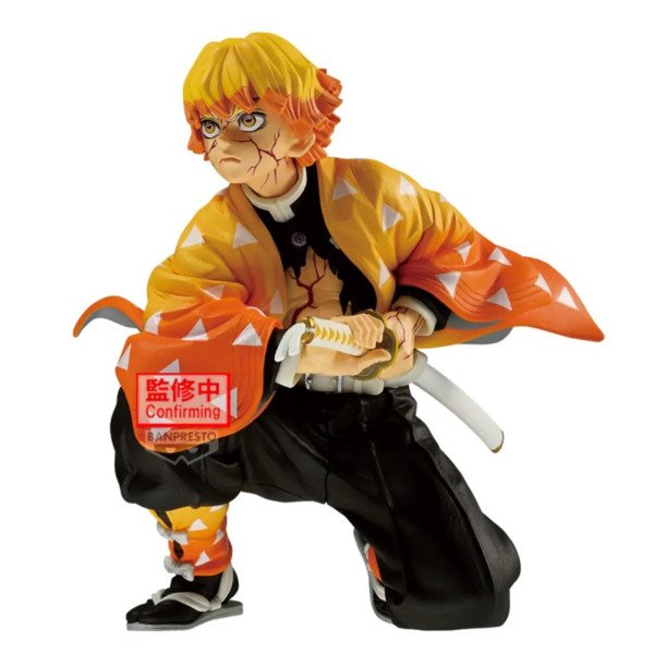 Figurine Zenitsu Agatsuma Maximatic avec katana et haori jaune en pose de combat