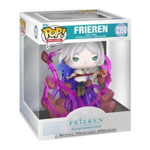 Figurine POP Deluxe Frieren vs Replica Funko avec effets magiques violets et décor rocheux 2